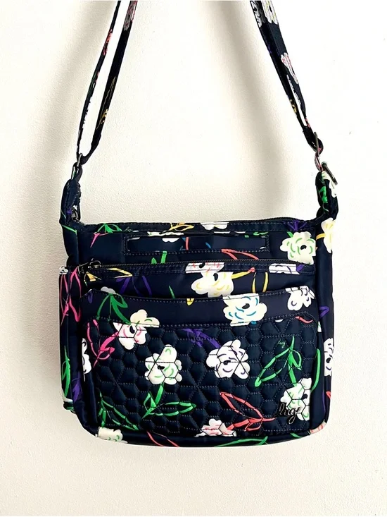 Lug Flutter SE Crossbody Bag Bright Floral RFID Front Zip Pocket Travel Blue - Picture 3 of 12